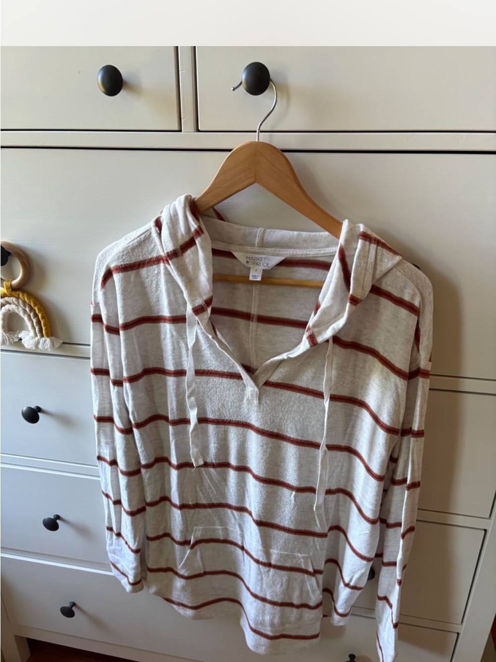 Market & Spruce Cream Hoodie with Rust Stripes